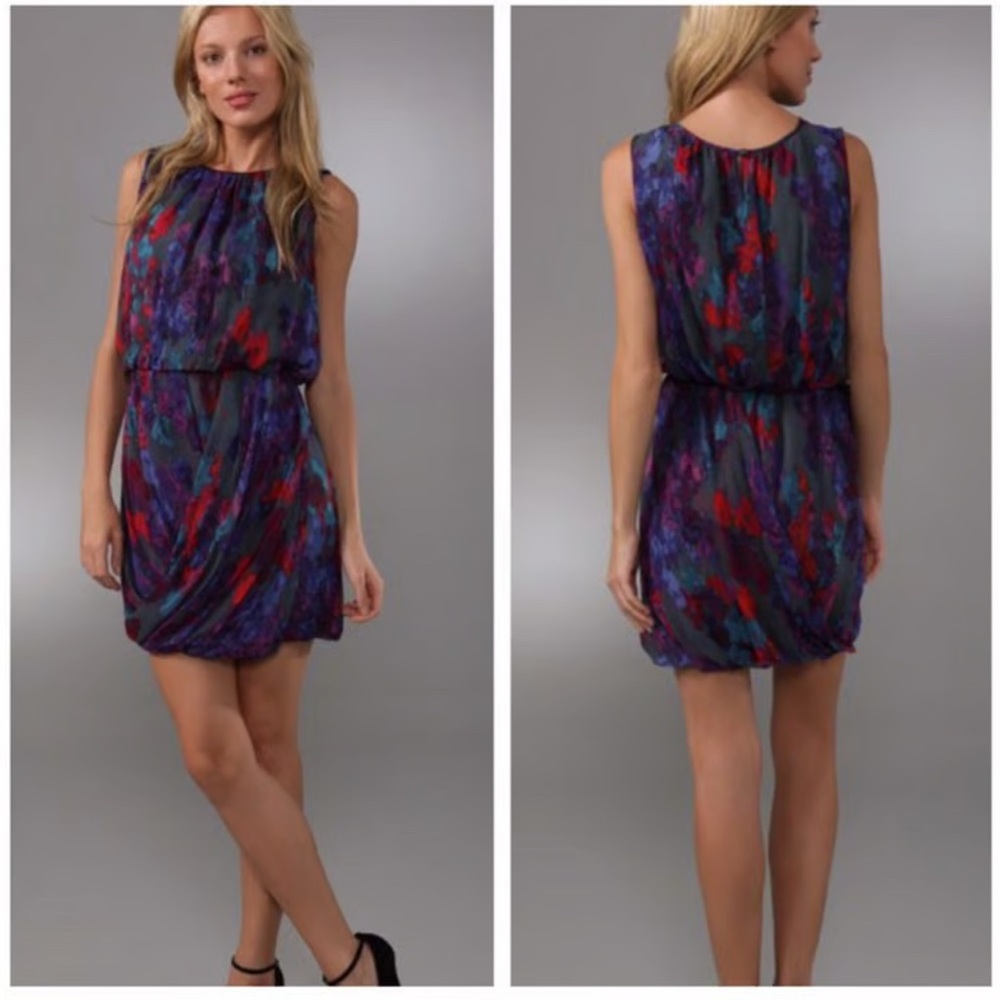 Tibi Mini Dress with Colorful Floral Pattern and Bubble Hem